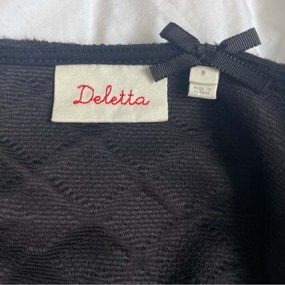 Anthropologie Deletta Athlone Textured Jacquard Top Black Puffed Sleeves Medium - Picture 7 of 8